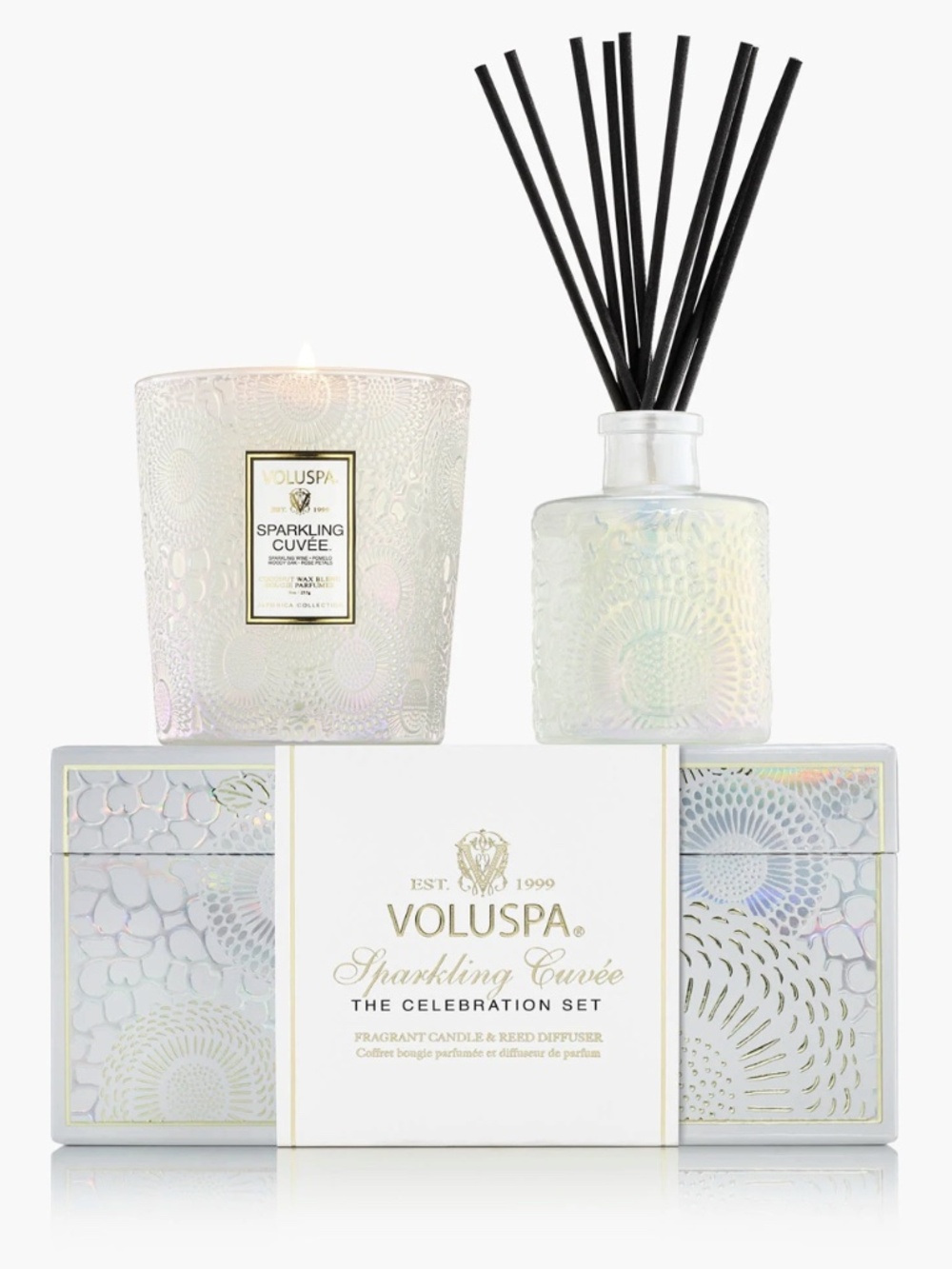 VOLUSPA Sparkling Cuvee "The Celebration Set" Candle and reed diffuser gift set